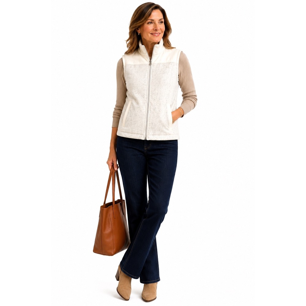 Athleisure Cream Zip Up Fleece Vest T by Talbots MP